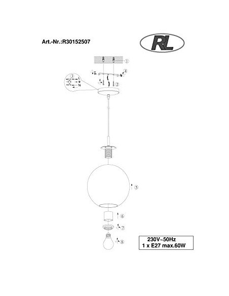 LAMPADA A SOSPENSIONE A SFERA ø 25CM