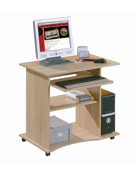 SCRIVANIA PORTA PC "DURINI" CON RUOTE ROVERE