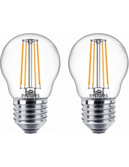 LAMPADINA A LED A FILAMENTO "PHILIPS" SFERA 40W E27 2700K, LUCE CALDA 2 PZ