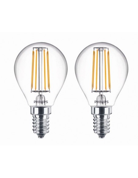 LAMPADINA A LED A FILAMENTO "PHILIPS" SFERA 40W E14 2700K, LUCE CALDA 2 PZ
