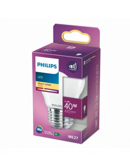 LAMPADINA A LED IN VETRO "PHILIPS" SFERA 40W E27 2700K, LUCE CALDA