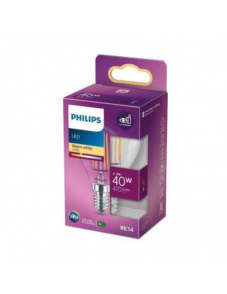 LAMPADINA A LED A FILAMENTO "PHILIPS" SFERA 40W E14 2700K, LUCE CALDA