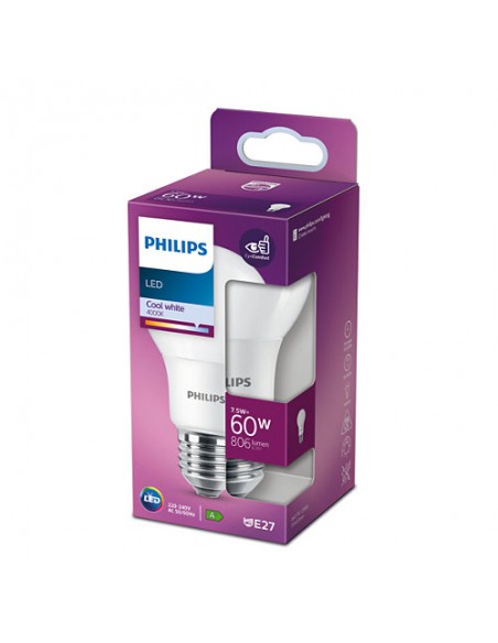 LAMPADINA A LED "PHILIPS" GOCCIA 60W E27 4000K, LUCE BIANCA