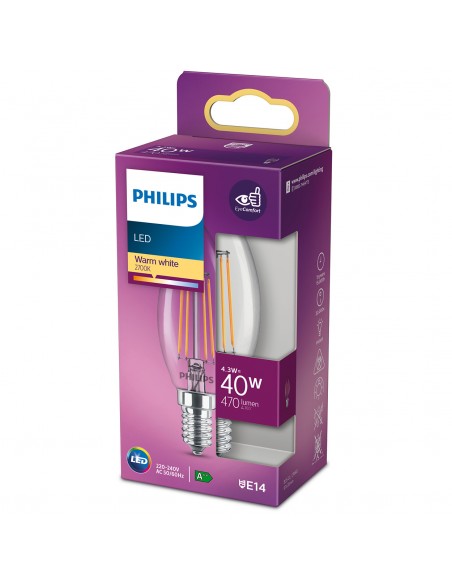 LAMPADINA A LED A FILAMENTO "PHILIPS" CANDELA 40W E14 2700K, LUCE CALDA