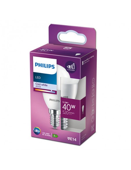 LAMPADINA A LED "PHILIPS" SFERA 40W E14 4000K, LUCE BIANCA