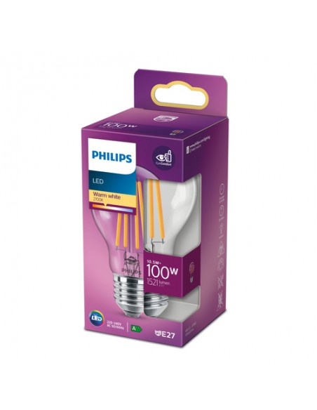 LAMPADINA A LED A FILAMENTO "PHILIPS" GOCCIA 100W E27 2700K, LUCE CALDA