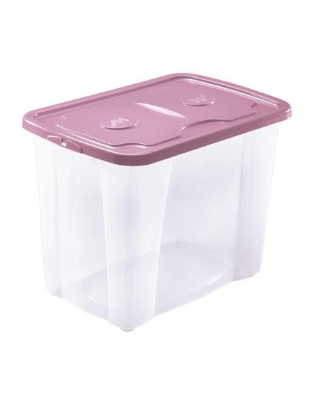 CONTENITORE TRASPARENTE CON COPERCHIO ROSA 64L