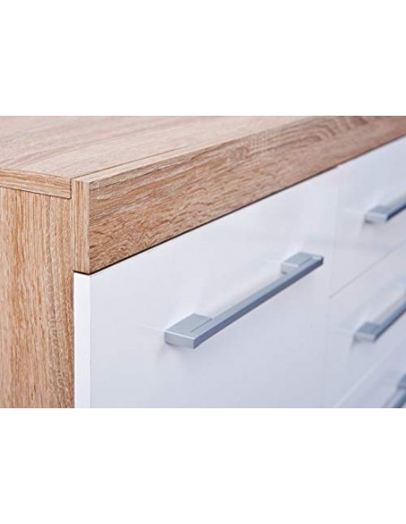 MOBILE CREDENZA BUFFET 2 ANTE 4 CASSETTI ROVERE/BIANCO 155x40x87CM