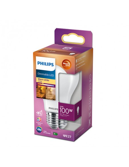 LAMPADINA A LED INTENSITA' REGOLABILE "PHILIPS" GOCCIA 100W E27 2200-2700K, LUCE CALDA