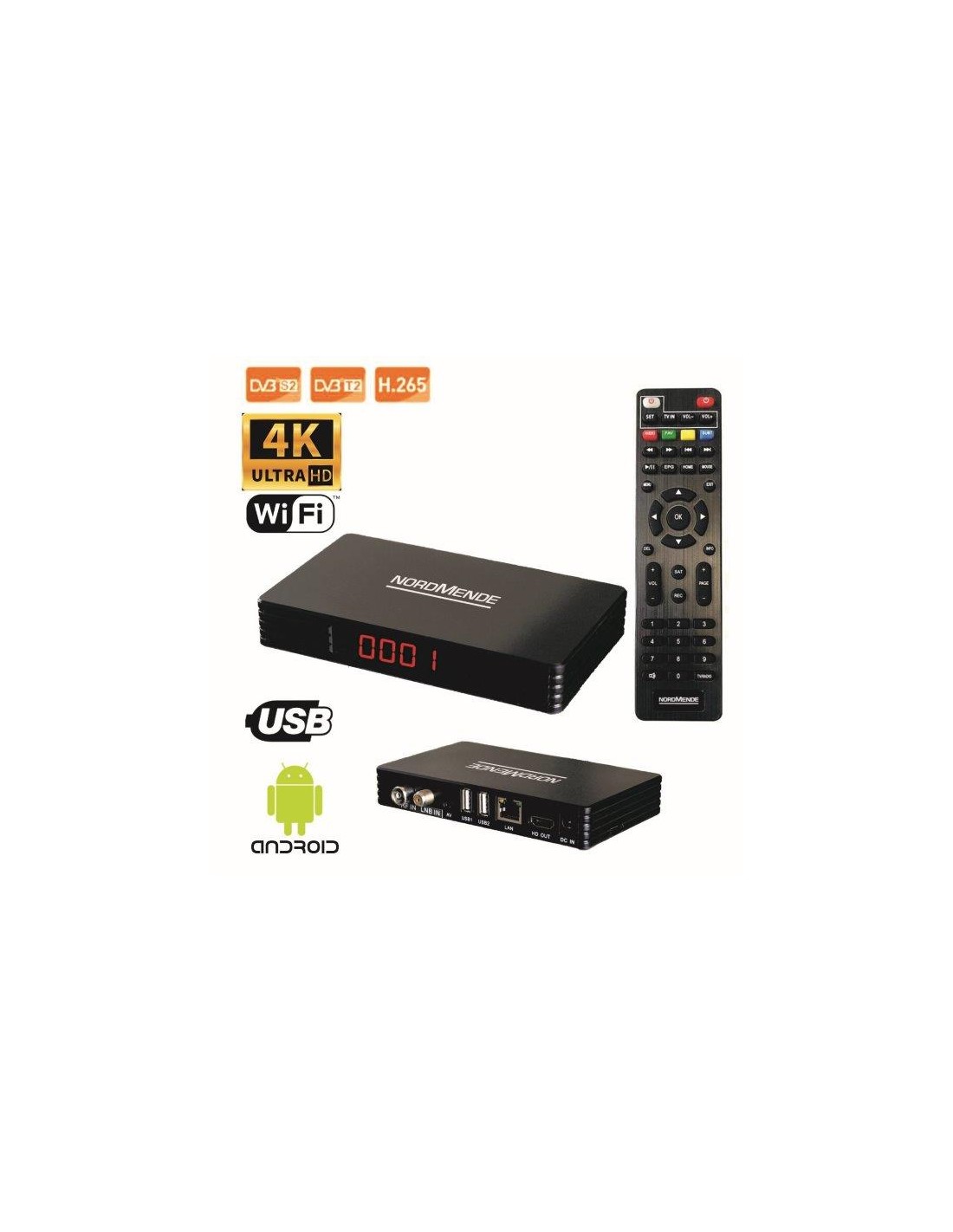 K2 DECODER DVB-T2/S2 NORDMENDE Android 9.0 Smart Box TV 4K 2/16GB Combo Sat.wifi 