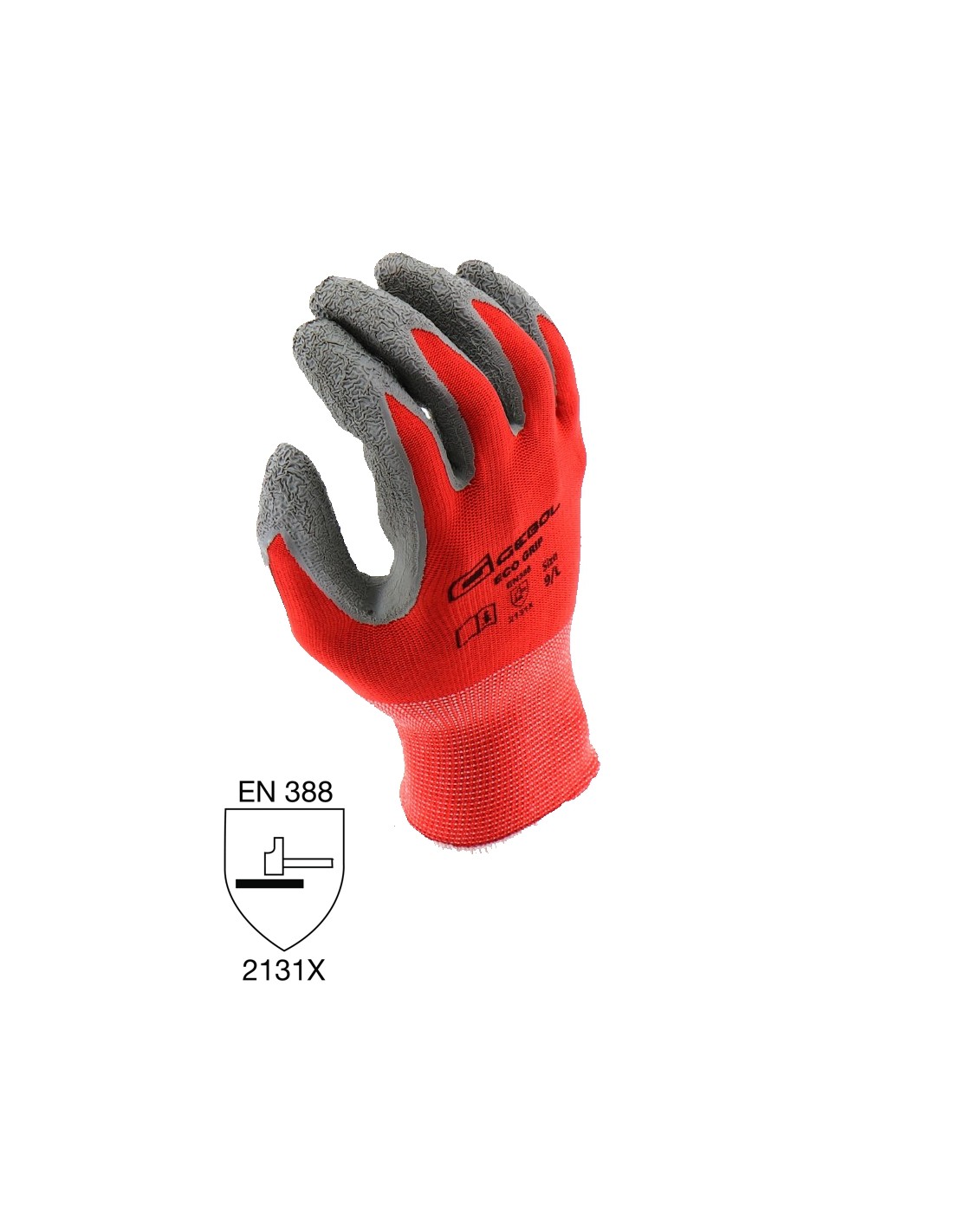Guanti Da Lavoro Eco Grip Rossi/grigi, Taglia Unica, In Poliestere Con Rivestimento In Lattice, Presa Sicura Su Superfici Bagnate, EN 388, 1 Paio