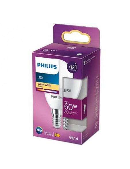 LAMPADINA A LED "PHILIPS" SFERA 60W E14 2700K, LUCE CALDA