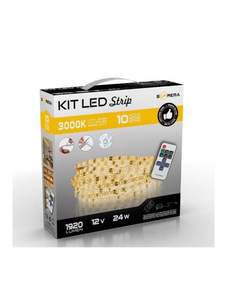 KIT STRISCIA LED 10MT 3000K CON TELECOMANDO