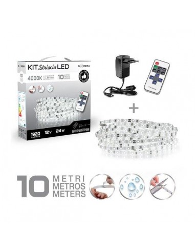 KIT STRISCIA LED 10MT 4000K CON TELECOMANDO