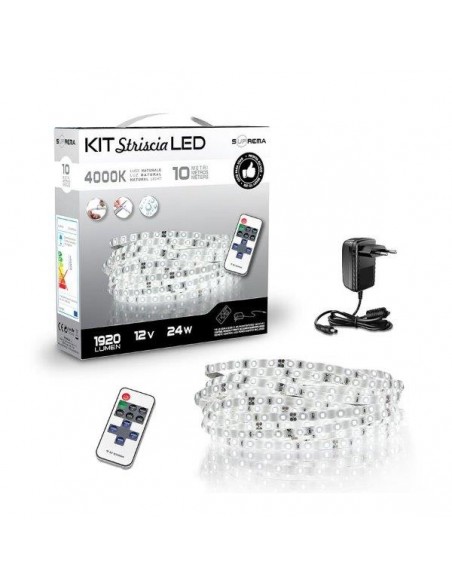 KIT STRISCIA LED 10MT 4000K CON TELECOMANDO