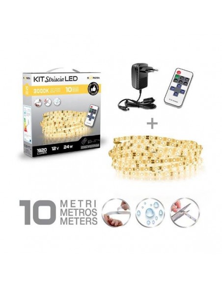 KIT STRISCIA LED 10MT 3000K CON TELECOMANDO