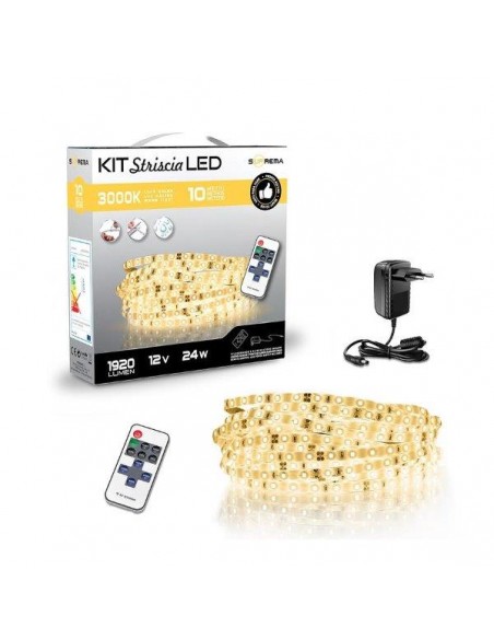 KIT STRISCIA LED 10MT 3000K CON TELECOMANDO