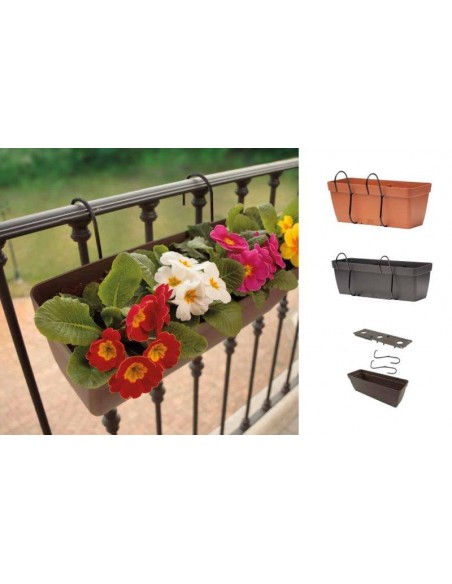 VASO DA BALCONE CON AGGANCIO IN METALLO COTTO L.60CM