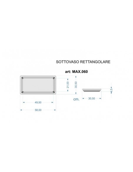 SOTTOVASO FIORIERA RETTANGOLARE "MAX" CM 60 COLORE ANTRACITE