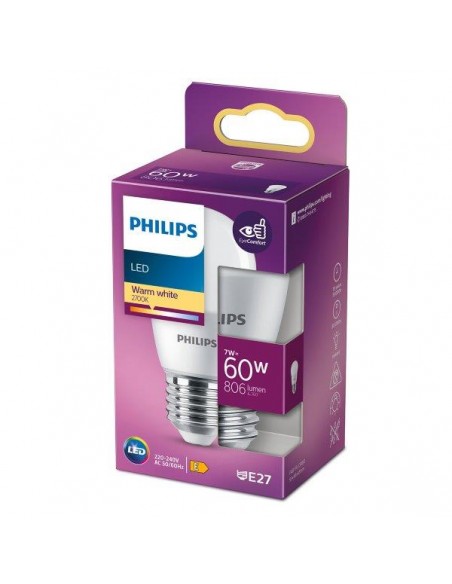 LAMPADINA A LED "PHILIPS" SFERA 60W E27 2700K, LUCE CALDA