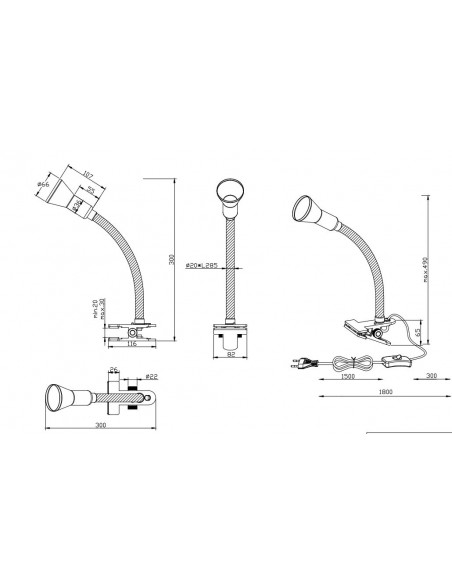 LAMPADA FLESSIBILE A MORSETTO NERA