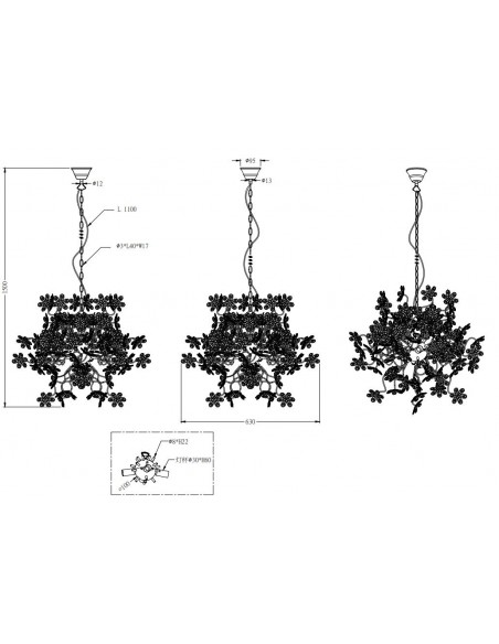 LAMPADARIO IN METALLO E ACRILICO CON ALTEZZA REGOLABILE 4 LUCI