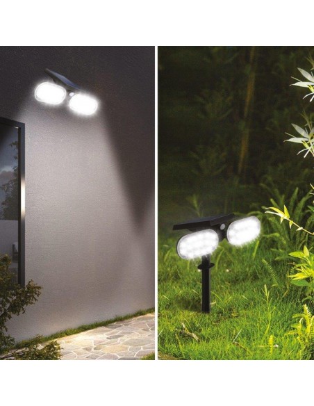 FARETTO SOLARE ACCENSIONE CREPUSCOLARE AL PASSAGGIO  2 LUCI ORIENTABILI 360°