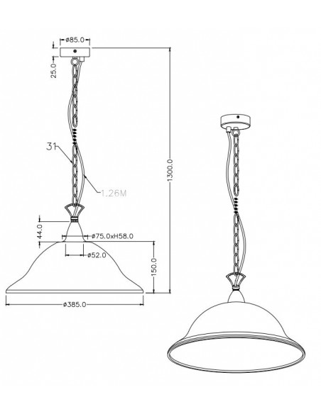 LAMPADA CAMPANA A SOSPENSIONE CON ALTEZZA REGOLABILE D.38CM