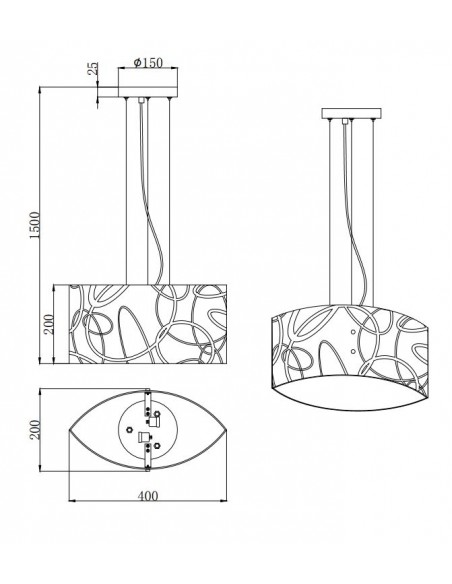 LAMPADA A SOSPENSIONE CON DECORO SU VETRO 2 LUCI 40CM