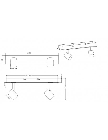 BARRA 2 LUCI ACCIAIO SATINATO GU10 L32 CM