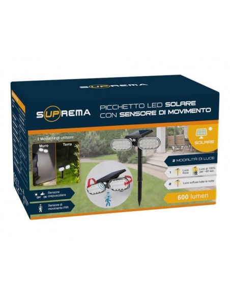 FARETTO SOLARE ACCENSIONE CREPUSCOLARE AL PASSAGGIO  2 LUCI ORIENTABILI 360°