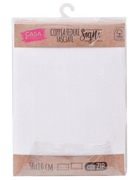 COPPIA FEDERE FASCIATE CON ZIP 50X80CM