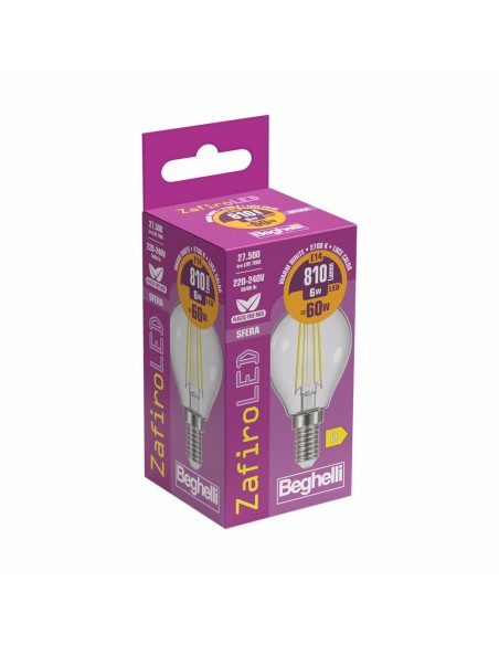 LAMPADINA ZAFIRO SFERA LED E14 6W 2700K