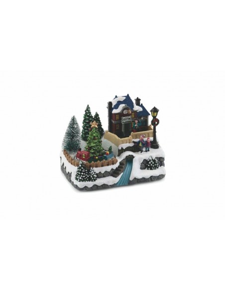 VILLAGGIO NATALIZIO CON MUSICA E LUCI ALBERO TRENINO 20X15CM