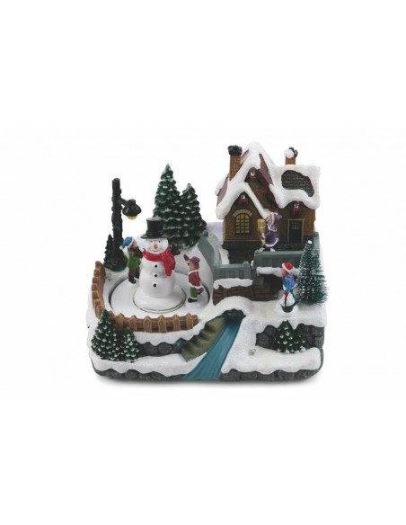VILLAGGIO NATALIZIO CON MUSICA E LUCI PUPAZZO 20X14,5X17 CM