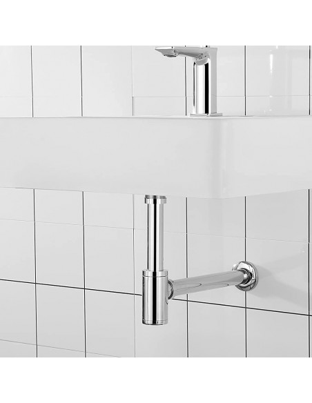 SIFONE UNIVERSALE TONDO PER LAVABO BAGNO IN METALLO CROMATO LUCIDO