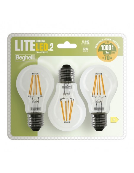 LAMPADINA FILAMENTO LED2 GOCCIA E27 7W 2700K PZ.3