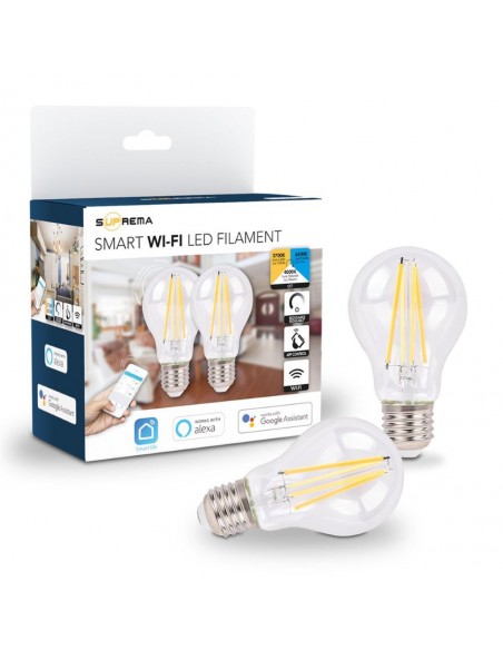 SET 2 LAMPADINE LED FILAMENTO INTENSITA' REGOLABILE SMART E27 NATURALE