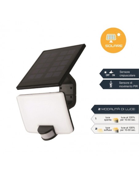 PROIETTORE SOLARE 8W DIREZIONABILE CREPUSCOLARE PIR