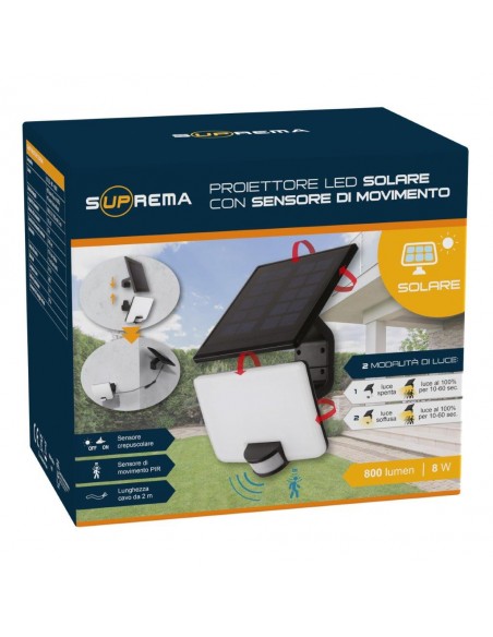 PROIETTORE SOLARE 8W DIREZIONABILE CREPUSCOLARE PIR
