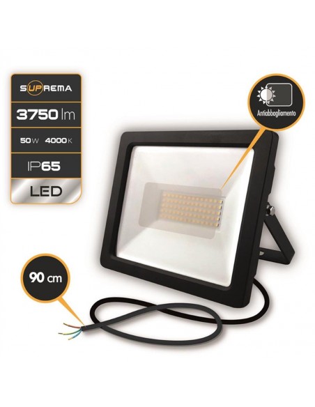 FARO LED 4000K ALLUMINIO/VETRO TEMPERATO IP65 50W NERO