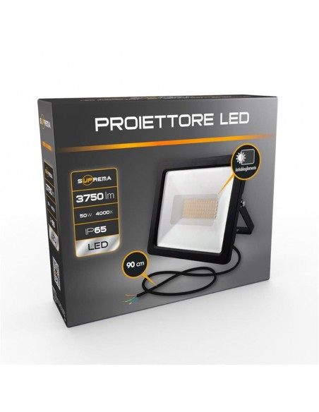 FARO LED 4000K ALLUMINIO/VETRO TEMPERATO IP65 50W NERO