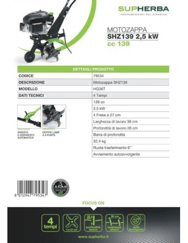 SUPHERBA MOTOZAPPA 139CC FRESA 36 SUPHERBA MOTOZAPPA 139CC FRESA 36