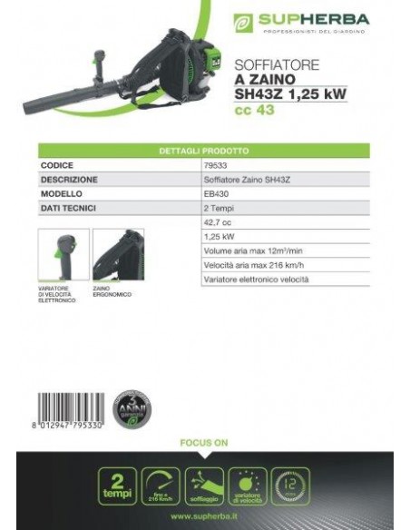 SUPHERBA SOFFIATORE ZAINO 43CC