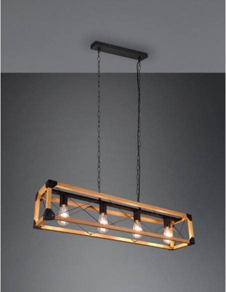 TENALI SOSPENSIONE LEGNO NATURALE E METALLO NERO 4 LUCI L. 100CM