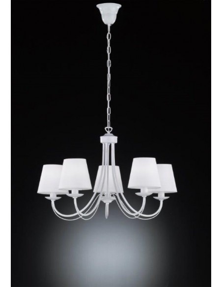 CORTEZ LAMPADARIO 5 LUCI METALLO BIANCO OPACO CON PARALUMI STOFFA BIANCA D. 65