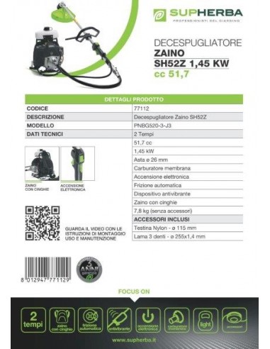 SUPHERBA DECESPUGLIATORE ZAINO SH52Z... SUPHERBA DECESPUGLIATORE ZAINO SH52Z...