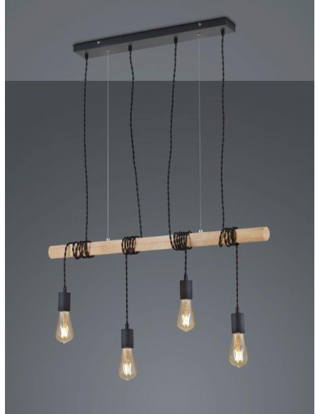 BRODY SOSPENSIONE LEGNO E METALLO CON 4 PORTALAMPADA PENDENTI L. 85CM