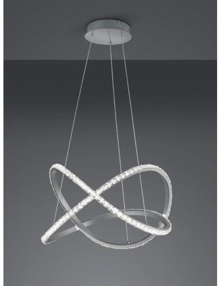 RUBIN SOSPENSIONE LED ALLUMINIO SATINATO EFFETTO CRISTALLO CON TELECOMANDO LUCE BIANCA DIMMERABILE+RGB +LUCE NOTTURNA D.50CM