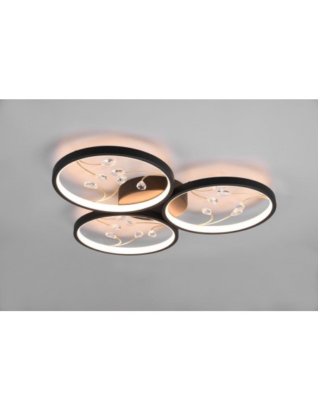 GROOVY PLAFONIERA LED 3 CERCHI CON DECORI GEMME  NERA FUNZIONE REGOLAZIONE INTENSITA'  INTERRUTTORE A PARETE L. 62CM